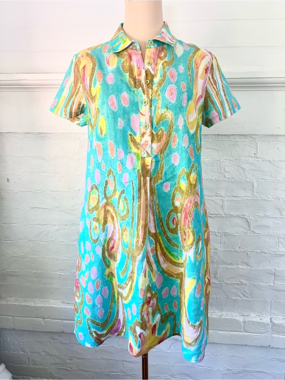 Amanda Johnson Studio Linen Shirt  Dress Colorful   Wearable Art Size Medium